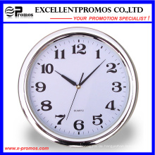 Silber Rahmen Logo Printing Runde Kunststoff Wanduhr (Item22)